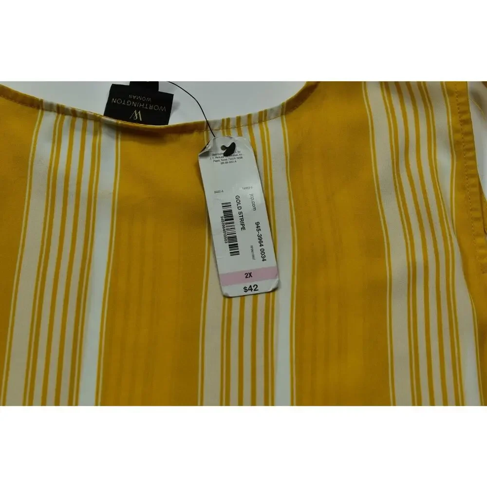Worthington Woman 2X Blouse Gold Stripe Cold Shoulder Flutter Sleeve NWT - Picture 4 of 8